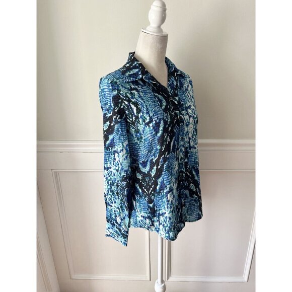 Joe Fresh Blue & Black Reptile Print Button-Front Long Sleeve Shirt M - Picture 2 of 4